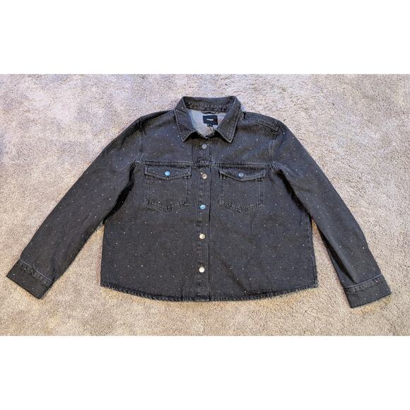 Express Women's Black Denim Jacket W/ Rhinestones Snap Front XXL Whimsigoth - Picture 5 of 11